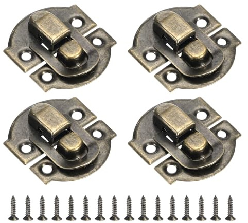 sourcing map 4 Pcs Hasp Clasp Latch Lock, 29 x 27mm Decorative Retro Box Toggle Latch Metal Buckle Hasp Lock with Screws for Jewelry Box Suitcase Toolbox Wooden Case, Bronze