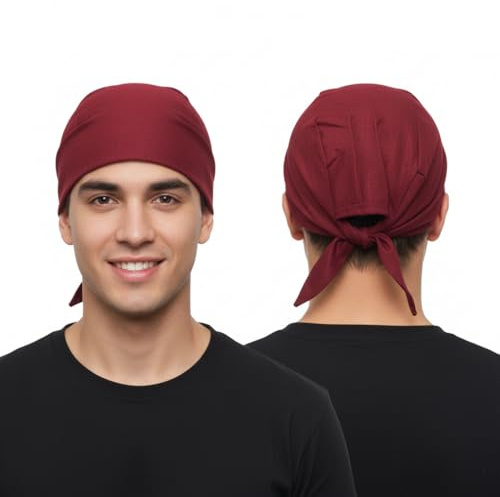 Cotton Durag Biker Skull Cap Bandana with Tie Back Strings Patka Style (Maroon)