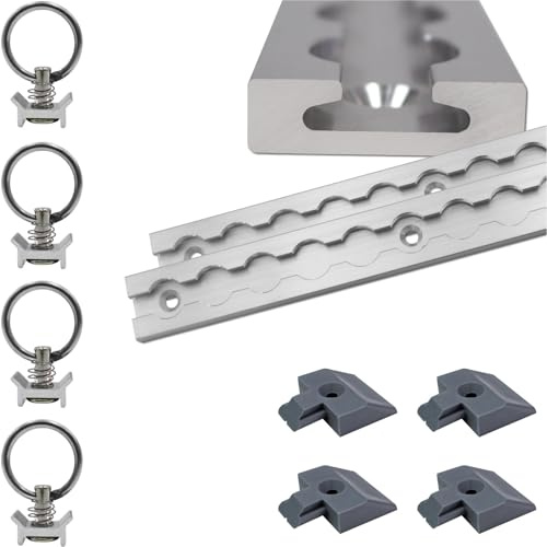Airlineschiene 2X 1,0 Meter eckig Silber eloxiert im Set mit 4 Ösen und 4 Endkappen, Alu Zurrschiene robust, hohe Stabilität und Langlebigkeit, Anhänger, PKW, Camper, Wohnmobil Airline- Schiene
