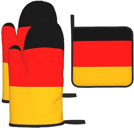 YYHHAOFA Lot de 3 gants de cuisine imperméables et durables pour four et manique pour isolation thermique Motif drapeau de l'Allemagne