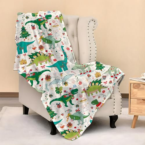 Kevcer Niedliche Weihnachts-Dinosaurier-Decke, Kinderdecke, Flanell, leicht, Überwurf, Decken, Geschenke für Jungen, Mädchen, Erwachsene, 127 x 101,6 cm