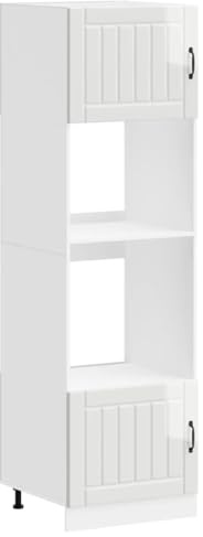 vidaXL Herdumbauschränke 2 STK. Lucca Hochglanz-Weiß Holzwerkstoff, Küche, Ofenschrank, Backofenschrank, Herdschrank, Küchenzeile, Küchenmöbel