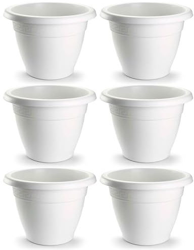 Acan Tradineur - Pack de 6 Macetas Redondas Terracota - Fabricado en Plástico -Macetero Apto para Exterior e Interior del hogar - Ø 20 cm - Color Blanco