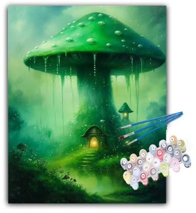 Paint by Numbers Mushroom Painting by Number for Adults,Castle Paint by Numbers for Beginners with Paint Brushes Acrylic Pigment Drawing Paintwork,Room Decor,Women Gifts 40x52in Without Frame Hs-659