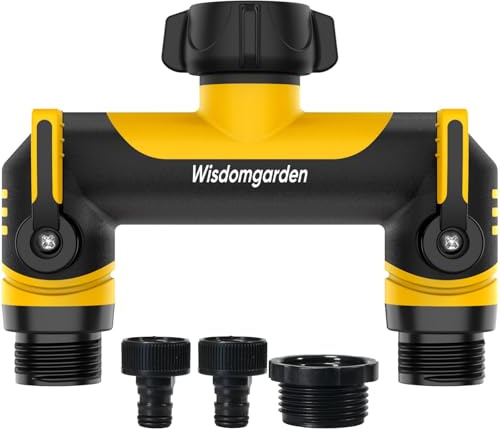Hose Splitter 2 Way, Outside Tap Connector, Garden Hose Connector, High Flow Washing Machine Hose Connector, 2 Way kitchen tap hose connector, Connect multiple irrigation timers,3/4 with 1/2 Adapter