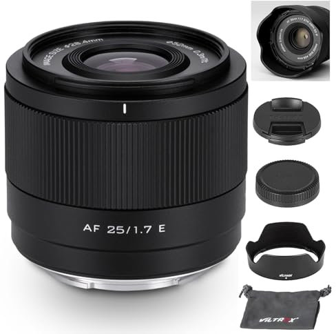 VILTROX 25mm f1.7 E-Mount Large Aperture STM APS-C Auto Focus Prime Lens for Sony E-Mount Cameras A7C A7RII A7SII A7II A7RIII A7IV A7RIV A9 A1 ZVE1 A93 A6700 A6600 A6500 A6400 FX3 ZV-E10 FX30 ZV-E10II