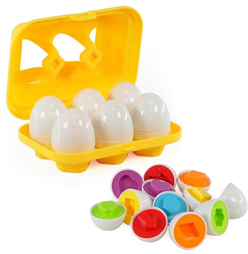 The Magic Toy Shop Matching Eggs Toy 6Pcs - Colour and Shape Sorter - Educational Baby Puzzles, Fine Motor Skills Toy, Sensory Learning - Easter Gifts for Toddlers and Babies 18 Months and Up