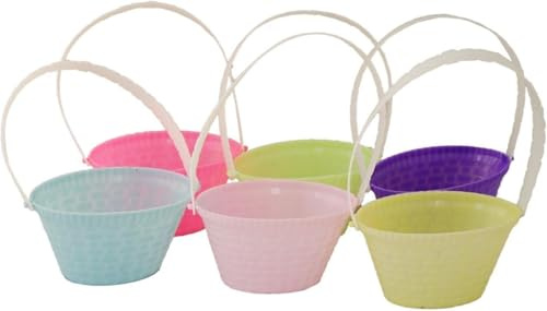 Concept4u Easter Egg Baskets with Handle 30 Pack 4 Pastel Treat Baskets Treat Buckets Easter Garden Decorations Easter Egg Hunt Easter Goodies Hampers Stuffers Toy