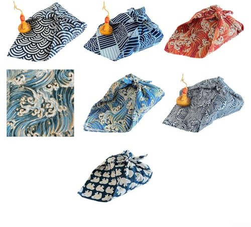 Lot de 7 chiffons d'emballage japonais Furoshiki en tissu léger et confortable