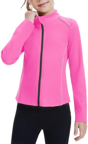 Hvididan Girls Athletic Jacket Zip Up Horse Riding Shirts Kids Yoga Jackets Workout Coat Rose Red 13-14 Years