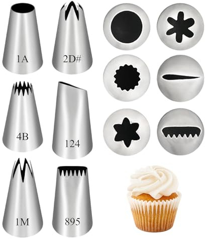 6 Pcs Large Piping Nozzles Set Icing Nozzles, Piping Tips for Decorating Cakes, Cupcakes Cookies - 1M, 2D#, 4B, 1A, 124, 895