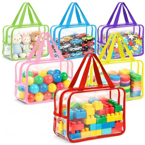 6er Set Spielzeug Aufbewahrungstaschen aus transparentem PVC, wasserdicht & leicht, für Lego, Bausteine, Puzzle & Spielzeugautos, Kinderzimmer, Badezimmer & Reise, 30 × 9,4 × 22,1 cm