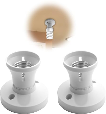 2pcs E27 Lamp Holder Bases Screw Cap Wall Adapter Fitting Lamp Socket Converter White Plastic Straight Type Light Replacement Bulb Holder for Ceiling Rose Pendant Fixing