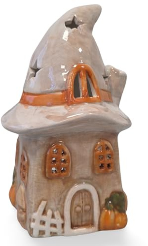 Logbuch-Verlag Casetta decorativa autunnale con zucca e camino, altezza 18 cm, decorazione autunnale, casa delle streghe con apertura posteriore