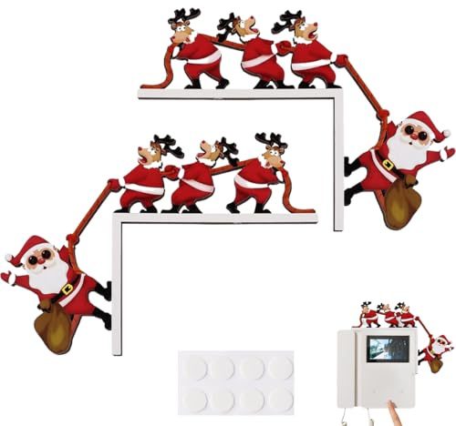 YUVKIN Decorazione per Telaio della Porta di Natale - Decorazione in Legno con Motivo Babbo Natale su Entrambi i Lati - Addobbi Natalizi per Porta, Finestra, Camino, Frigorifero e Altri Spazi
