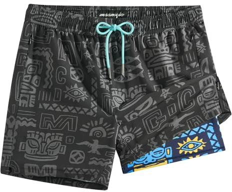maamgic 5inch Mens Swim Trunks with Compression Liner 2-in-1 Swimming Shorts Stretch Quick Dry with Zipper Pockets