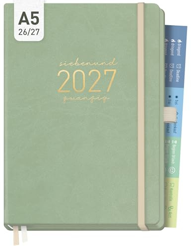 Häfft® Chäff-Timer Deluxe Kalender A5 2026/2027 Salbei | 17 Monate Buchkalender mit Wochenplaner von Aug. 2026 - Dez. 2027, schöner Buchkalender mit Terminplaner & Terminkalender