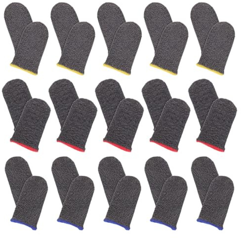 DOITOOL Lot de 30 Manchons de Doigt Anti-Transpiration 18 Fils en Fibre Argentée, Protège-Doigts Élastiques pour Gaming, Protection D'écran Tactile, Taille Unique, Couleur Aléatoire