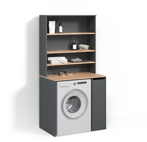 Livinity Waschmaschinenschrank Paolina, Anthrazit/Eiche, 93.6 x 88.2 cm | 2 Teile mit Schrank und Regal