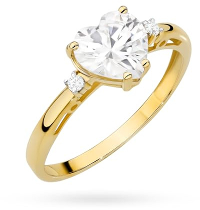 MARKO Goldring Damen 333 Echtgold mit großem Herz Zirkonia Weiß, 8 Karat Ring Gold Damen, Verlobungsring, Promise Ring, Goldschmuck Geschenk