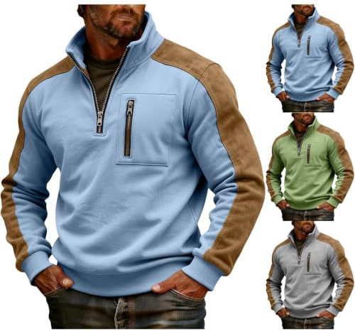 Bomullströja herr sweatshirt herr utan huva med dragkedja | Färgblock vintertröja mjuk fleecetröja bekväm varm arbetströja mode gosig tröja stretch tröja