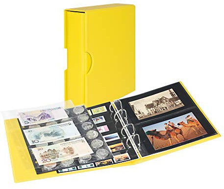 LINDNER Das Original Album PUBLICA M Color pour Cartes Postales/Photos, avec 10 Feuilles Plastiques à 2 Poches utilisables Recto-Verso - Solino (Jaune) - avec boîtier de Protection Assorti