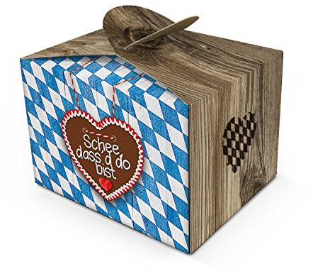 Geschenkboxen Oktoberfest, 25er Set: Bayern Deko, Tischdeko Wiesn, Blau Weiß Kariert mit Holz-Optik, Bayerische Schachteln Klein, Für Gastgeschenke, Hochzeit, Geburtstag & Party, 8 x 6,5 x 5,5 cm