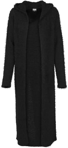 Urban Classics Damen Ladies Hooded Feather Cardigan Strickjacke, per Pack Schwarz (Black 7), Large (Herstellergröße: L)
