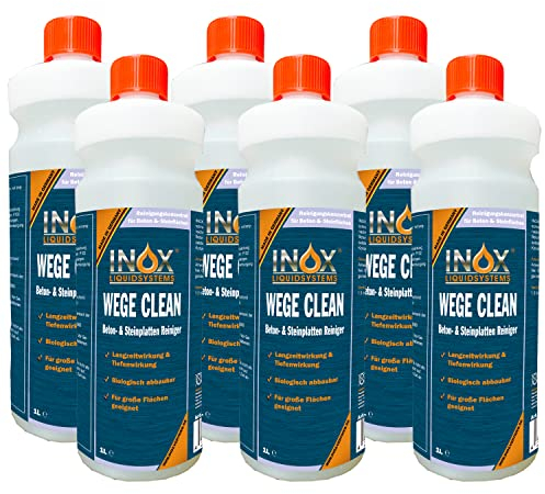 INOX® - Effektives Wege Clean Konzentrat 6x1L| Steinreiniger intensiv außen | Grünbelagentferner Konzentrat, Algen-, Flechten- und Moosentferner | Reinigt Stein, Beton, Fliesen & Fassaden