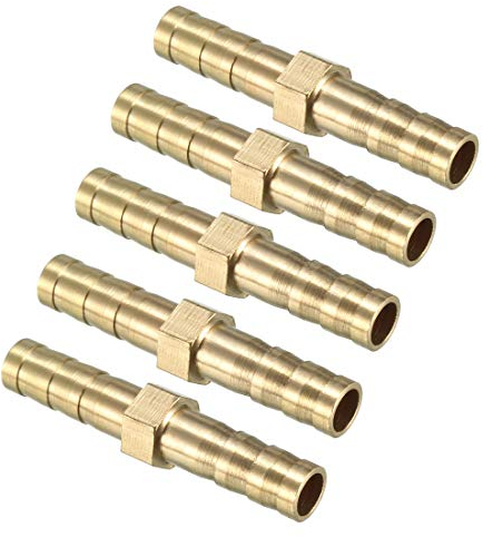sourcing map 6mm Brass Barb Hose Fitting Straight Connector Coupler 5pcs