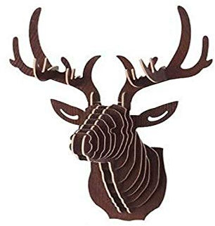 Tubayia 2 Stück DIY Holz Hirsch Kopf Modell Wandskulpturen Figuren für Weihnachtstag Dekoration