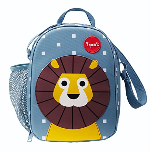 3 Sprouts Borsa Termica Bambini, Porta Pranzo, Leone | interno isolato; per scuola, picnic e gite; adatta a snack, bevande e contenitori; con manico superiore e chiusura zip