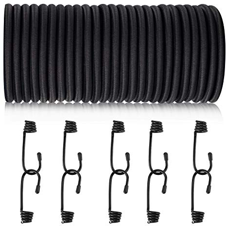 20 m de Cuerda elástica Segura, Cuerdas elásticas y Fijaciones, 5 mm de Color Negro, Resistente, Resistente y versátil, Transporte, Bricolaje, Bicicleta y Carga