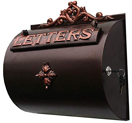 GETZ MSYO Cassette Postali per Esterno Vintage Wall Mount Garden Giornale Cassetta delle Lettere, Decorazione da Parete retrò Europea Chiudibile a Chiave, Impermeabile, Marrone