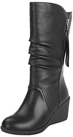Damen Stiefeletten Chelsea Boots mit Blockabsatz Profilsohle Stiefel Frauen Mode Reine Farbe Runde Zehen Slip-Up Stiefel Keilabsätze Vintage (39,1Schwarz)