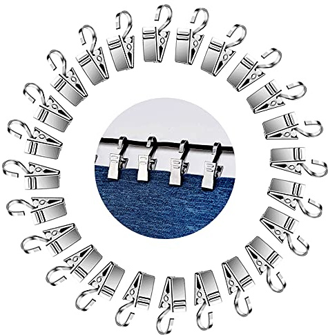 YIXISI 100 Stück Metall Clips Haken, Silber Edelstahl Vorhangclips, Edelstahl Schwerlast-Duschvorhänge Clip Haken, für Vorhänge, Fotos und Licht, Duschvorhang