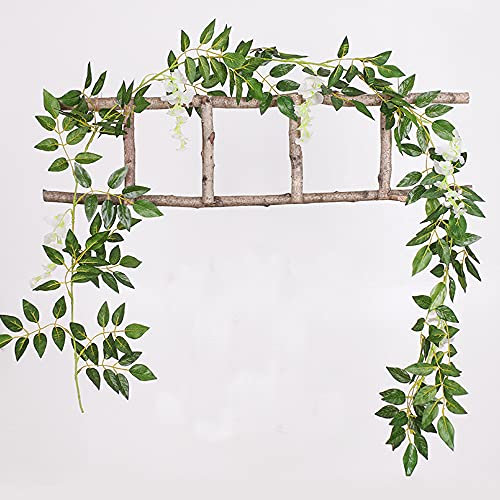 2 x 2m Künstliche Glyzinienblumen Girlande Blumengirlande Rebe Blätter Girlande Seidenblumen Hängend Kunstblumen Deko Gefälschte Blumen für Hochzeit Hintergrund Party Haus Garten Dekoration,Weiß