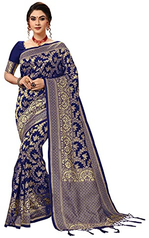Nivah Fashion Damen Banarasi Art Silk Sari mit Blusenteil (NH.S13-Blue), Blau, 5.5 meters