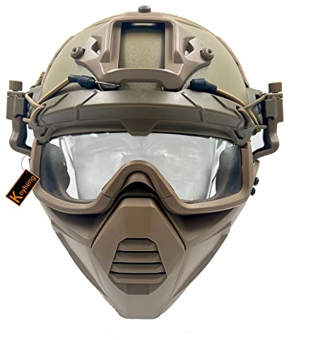PJ Casco Tactical Airsoft Protection Casco Veloce con Occhiali di Sicurezza e Maschera Protettiva Mezza Faccia Adatto per Giochi Paintball CS