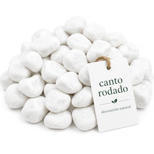 flonatur Piedras Blancas Canto Rodado Blanco para Jardin | Grava tamaño Grandes| Adorno para tu Jardin | Marmolina Decorativa Espacio Exterior | Diferentes Tamaños (20/25 3KG Cubo)