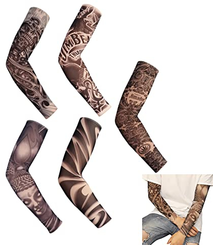 5 Stück Tattoo Ärmel Gefälschte Temporäre Tattoos Arm Sleeves Arm Sonnenschutz Hüllen für Karneval Fasching Party für Damen und Herren