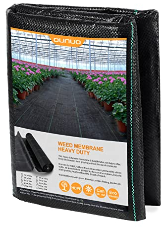 OUNUO 1 m x 10 m Heavy Duty Weed Control Membrane Garden Weed Barrier UV Protection Weed Fabric for Patios Garden Flower Beds Landscaping Black Woven Folding Ground Cover
