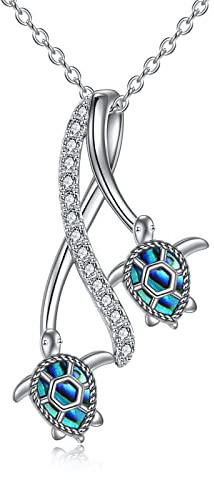 VONALA Zwei Meeresschildkröten Halsketten aus 925er Sterlingsilber für Damen, Abalone-Muschel-Anhänger für Damen, Geschenk-Schmuck, Zirkonia Meeresschildkröte Halskette für Mutter, Großmutter, Tochter