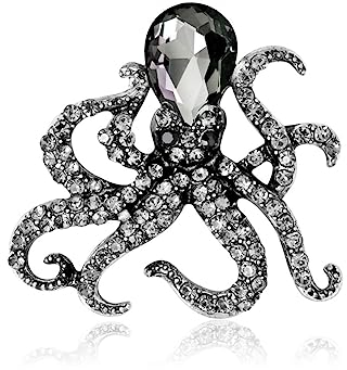Yurosiay Strass Oktopus Brosche Bunt Ozean Tier Brosche Vintage Kristall Brosche Damen Diamant Brosche Strass Anstecknadel Modern Nette Damen Broschen für Bankett Party Silber