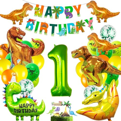 Dino Geburtstag Deko 1 Jahre, Deko Dinosaurier Geburtstag,Party Kindergeburtstag,XXL Dino Folienballon,Luftballons Grün für Dinosaurier Dekoration Dschungel Party Kinder