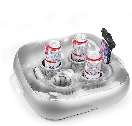 Aufblasbarer schwimmender, Getränkehalter mit 6 Löchern, großes Fassungsvermögen und transparentem Material, Schwimmkörper für Pool, Party, Strand weiß, Whirlpool