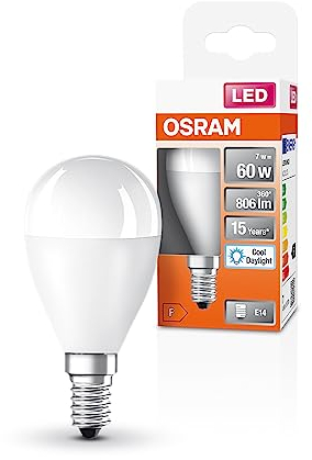 OSRAM Lampada LED Classic P60 a stella LED per presa E14, forma a goccia, look Matt, lumen 806, luce diurna bianca, 6500k, sostituzione per lampadine da 60w convenzionali, non dimmerabile, 1 pacco