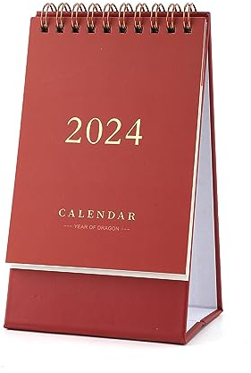 Mini Tischkalender, 15,8x9,3cm Kleiner Tischkalender Kalender Sehr Klein 2023-2024 Winziger Tischkalender für Zuhause Büro Schule (2023.7-2024.12, Rot)