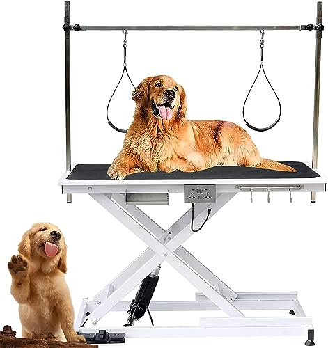 SUN RDPP 50'' elektrischer Hundepflegetisch, professioneller Hochleistungs-Elektrolift für große Hunde mit Überkopfarm, Rutschfester Gummi-Desktop, schwarz