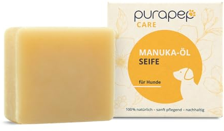 purapep Care Manuka-Öl Hundeseife – Natürliche Reinigung für glänzendes, kuscheliges Fell – Mit Manuka-Öl, Kokos-Öl & Oliven-Öl – Unterstützt empfindliche Haut und lindert Juckreiz – sehr ergiebig!